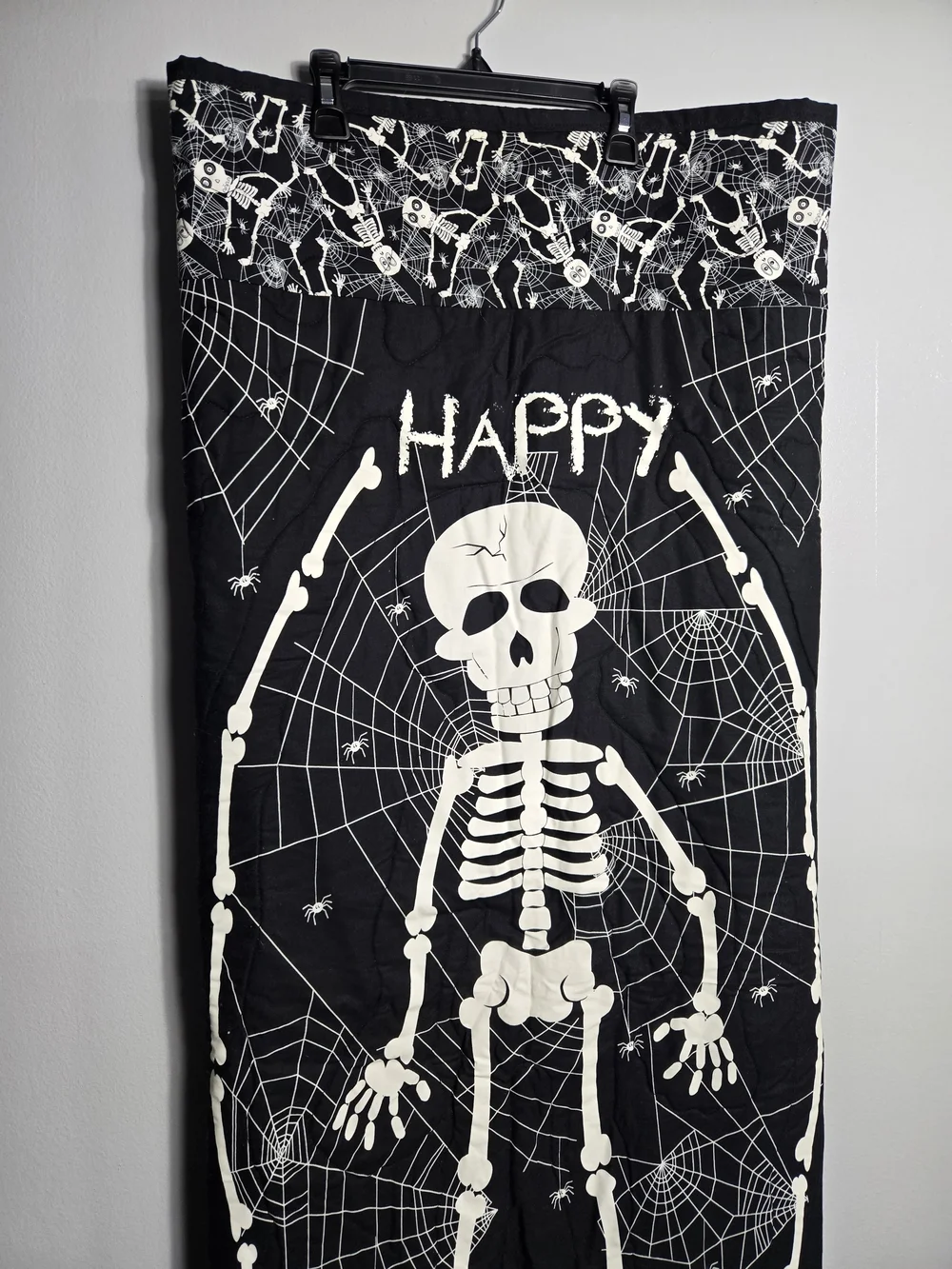 Halloween Glow In The Dark Quilted Throw Blanket Skeleton Spiderweb Handmade